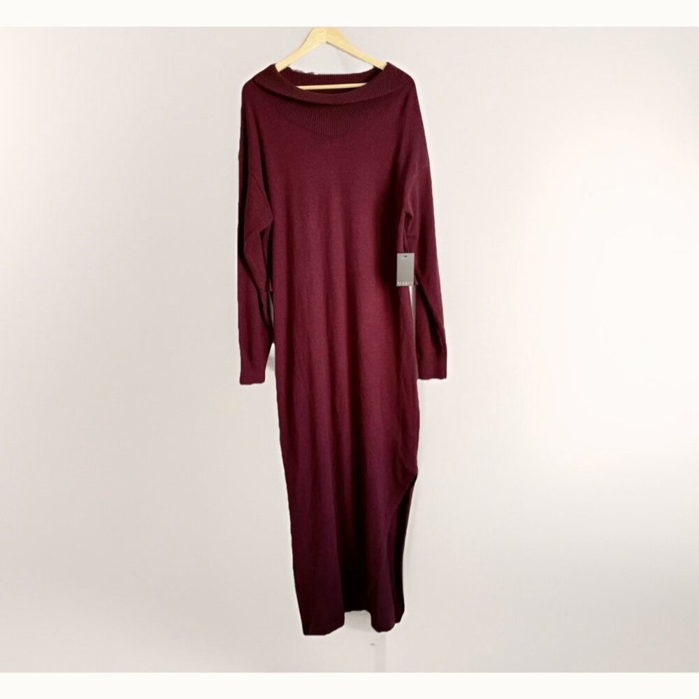 Eloquii Cowl Neck Side Leg Slit Burgundy Sweater Long Dress Women’s 16 Stretch
